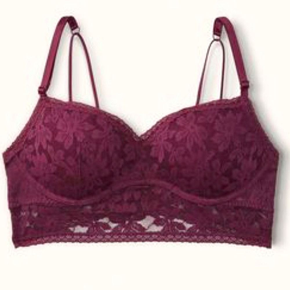 EUC Victoria's Secret PINK Dark Purple/Plum Lace Push Up Bralette Bra, Size S
